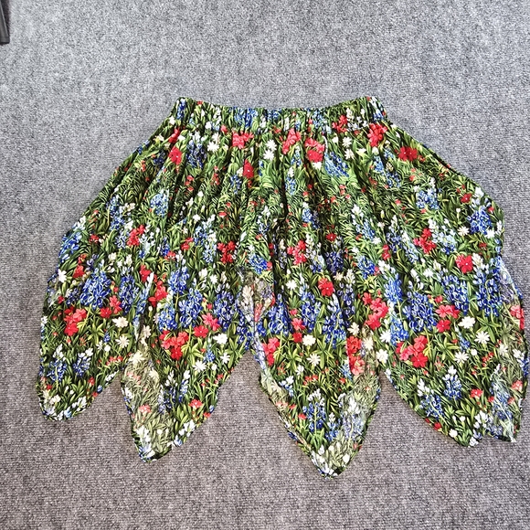 Handmade Dresses & Skirts - Handmade Boho Asymmetrical Skirt Womens M Green Floral Festival Cottagecore